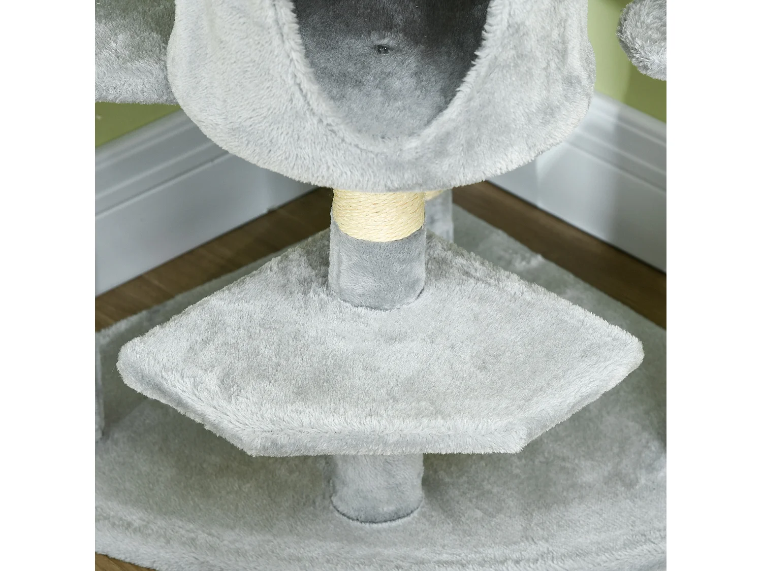 Albero tiragraffi per gatti alto 200cm con casette e amache grigio chiaro