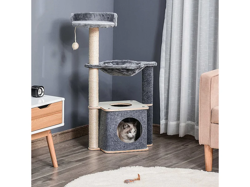 Tiragraffi multilivello con casetta amaca cuccia e corde sisal 48x34x95cm