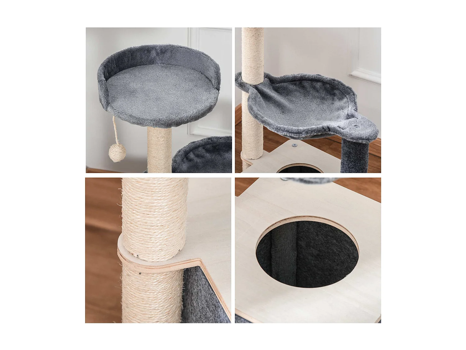 Tiragraffi multilivello con casetta amaca cuccia e corde sisal 48x34x95cm