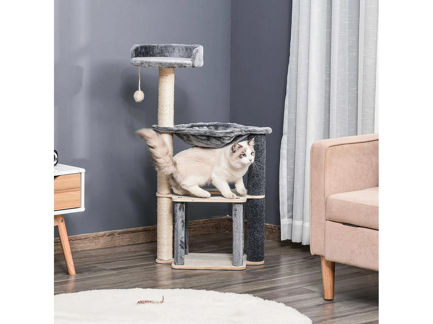 Tiragraffi multilivello con casetta amaca cuccia e corde sisal 48x34x95cm