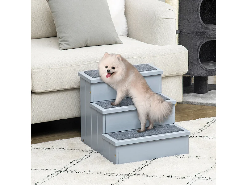 Scaletta per cani 3 gradini con tappetino antiscivolo e spazio interno