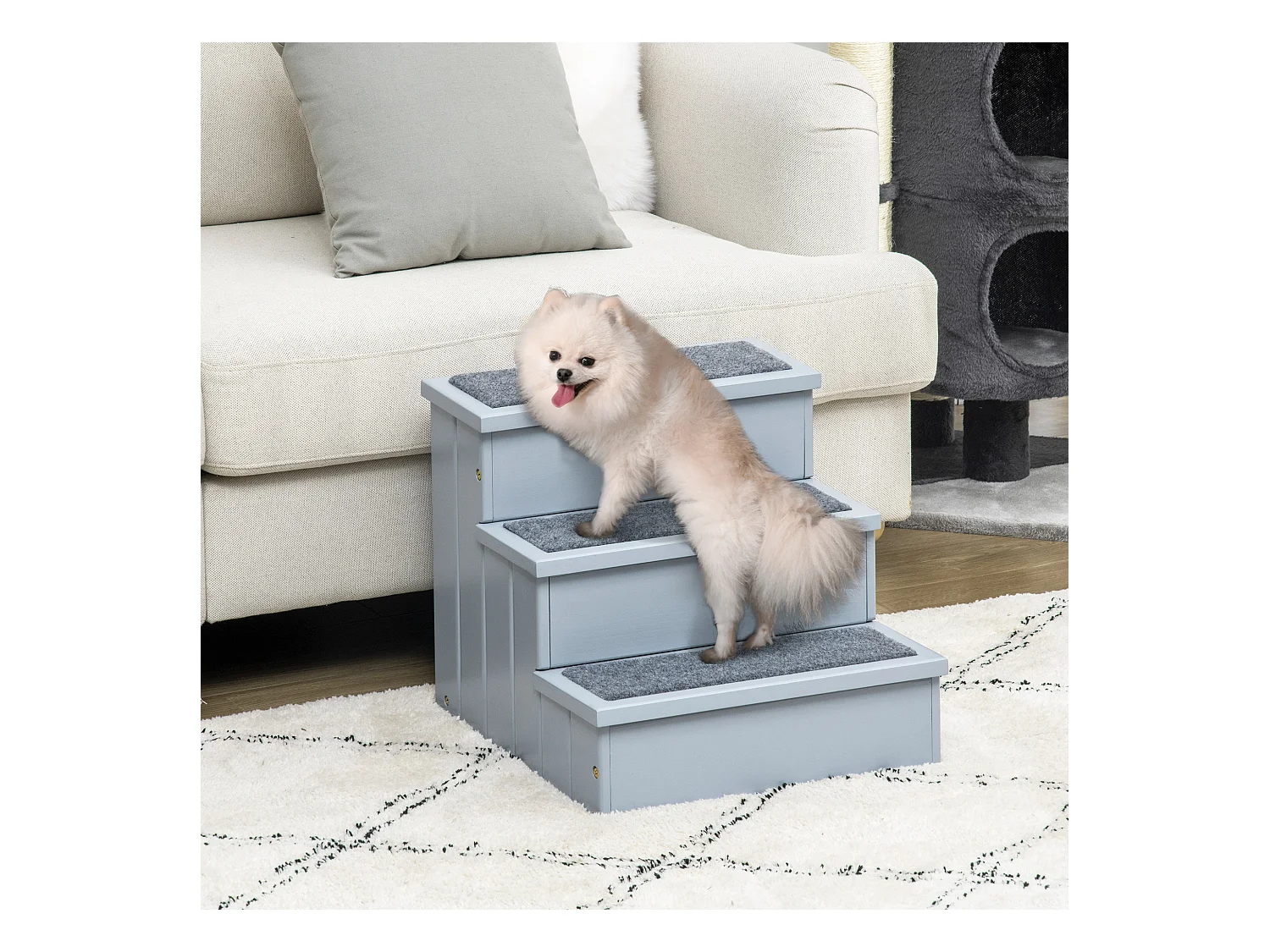 Scaletta per cani 3 gradini con tappetino antiscivolo e spazio interno