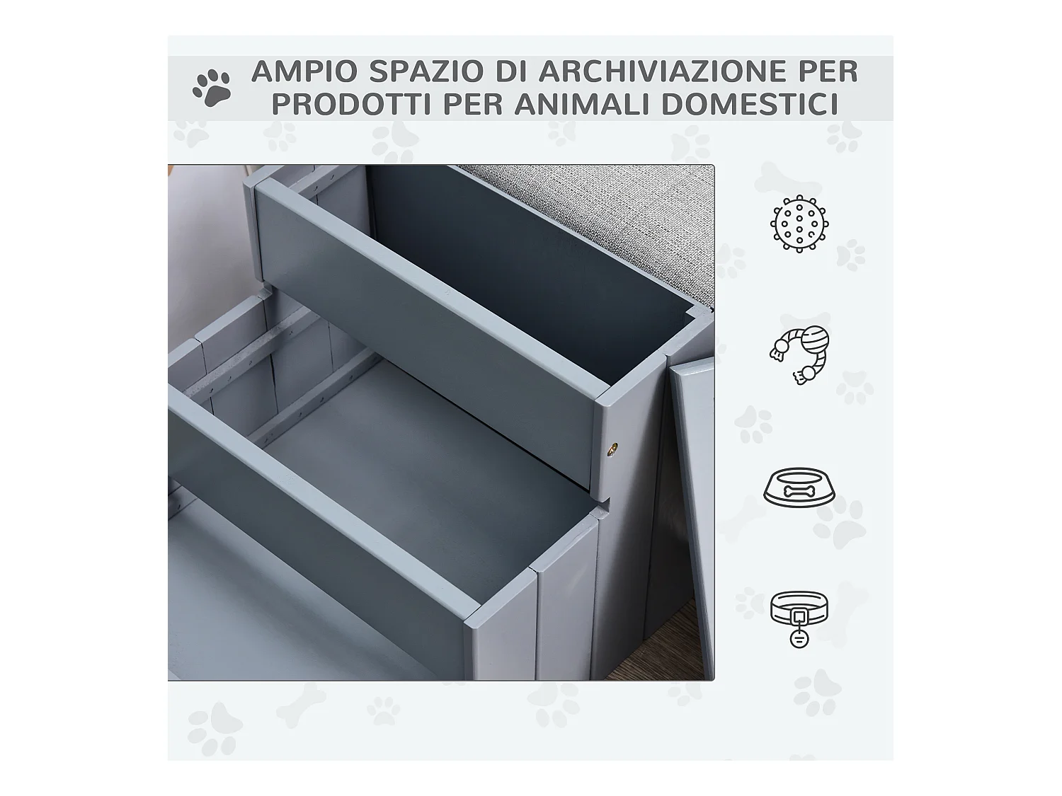 Scaletta per cani 3 gradini con tappetino antiscivolo e spazio interno