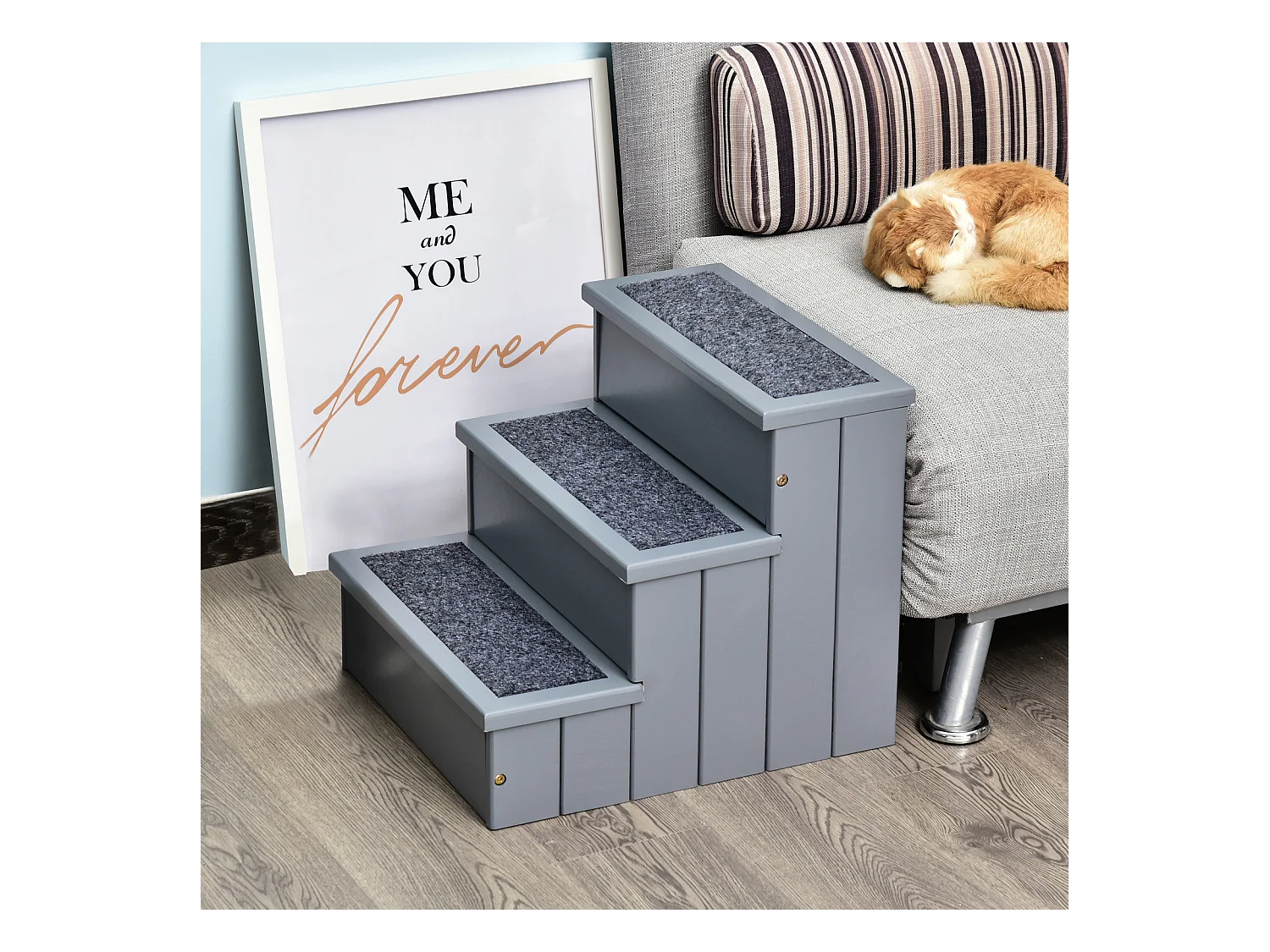 Scaletta per cani 3 gradini con tappetino antiscivolo e spazio interno