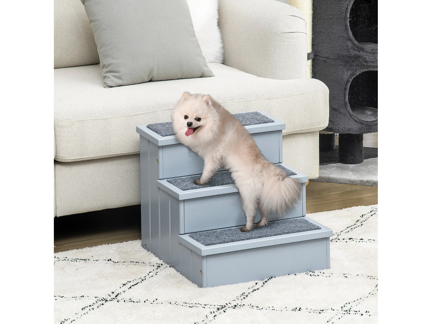 Scaletta per cani 3 gradini con tappetino antiscivolo e spazio interno
