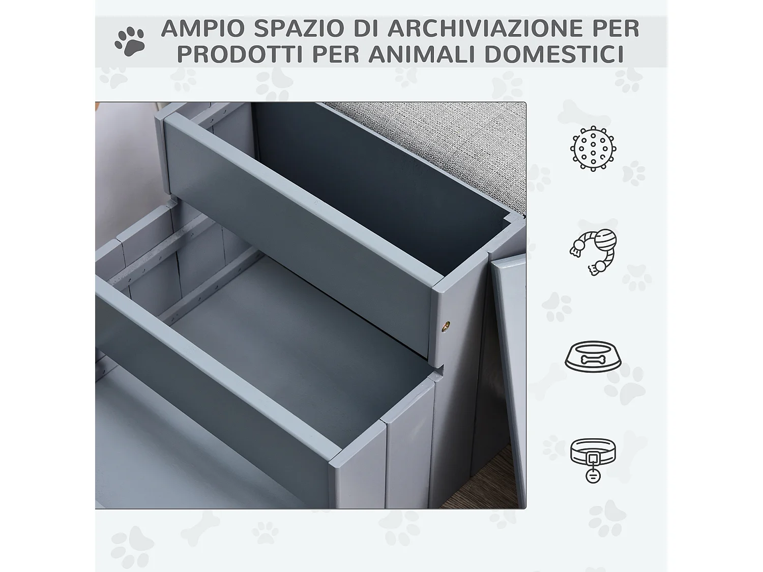 Scaletta per cani 3 gradini con tappetino antiscivolo e spazio interno