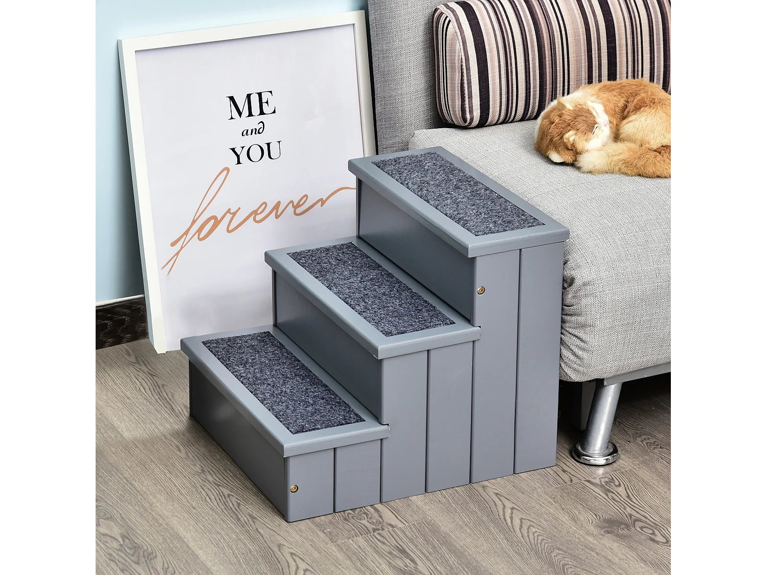 Scaletta per cani 3 gradini con tappetino antiscivolo e spazio interno