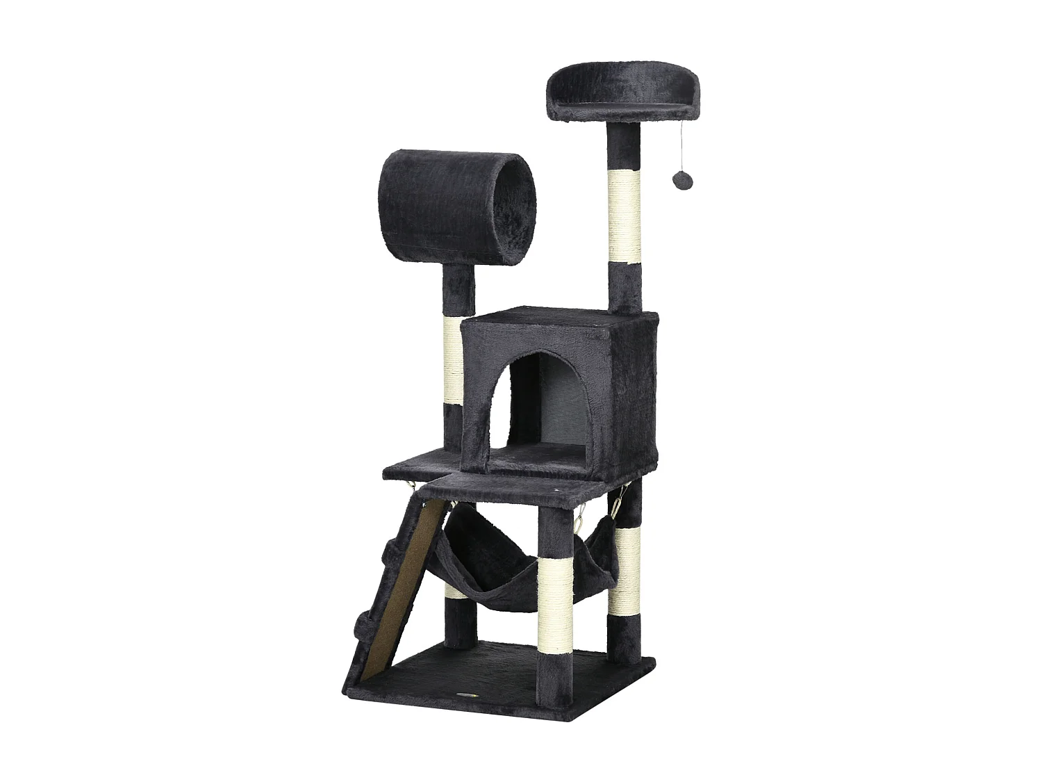 Albero per gatti con tiragraffi casetta letto e pallina giocattolo grigio