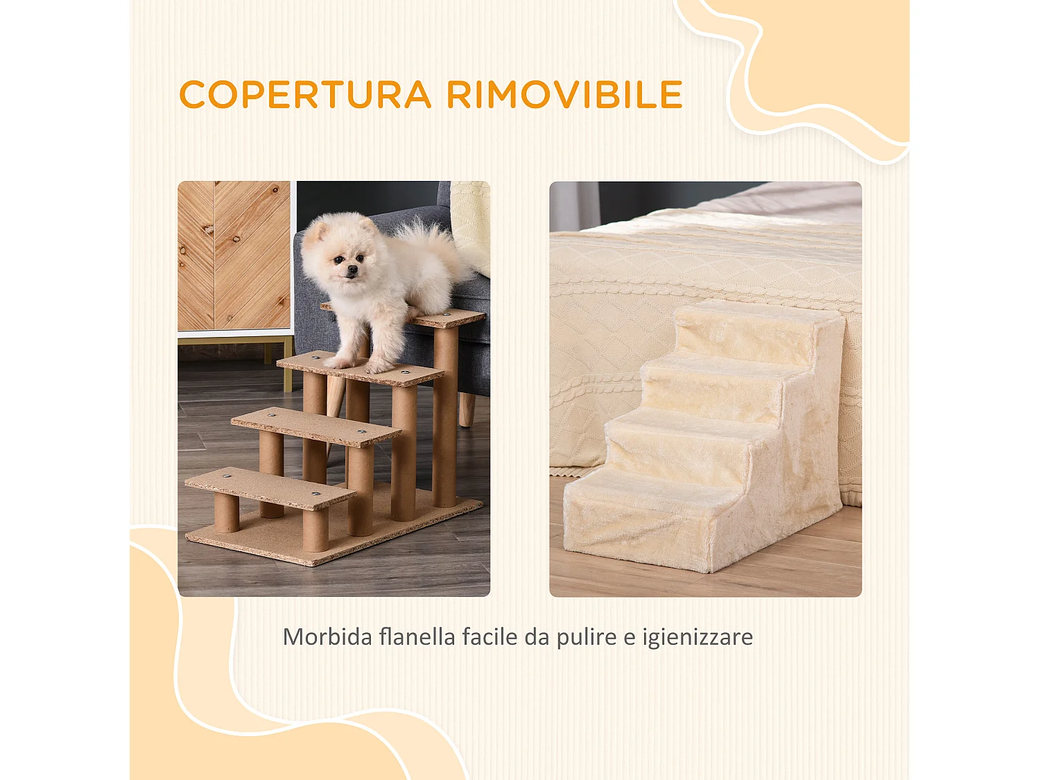 Scaletta per cani portatile a 4 gradini in poliestere e truciolato beige