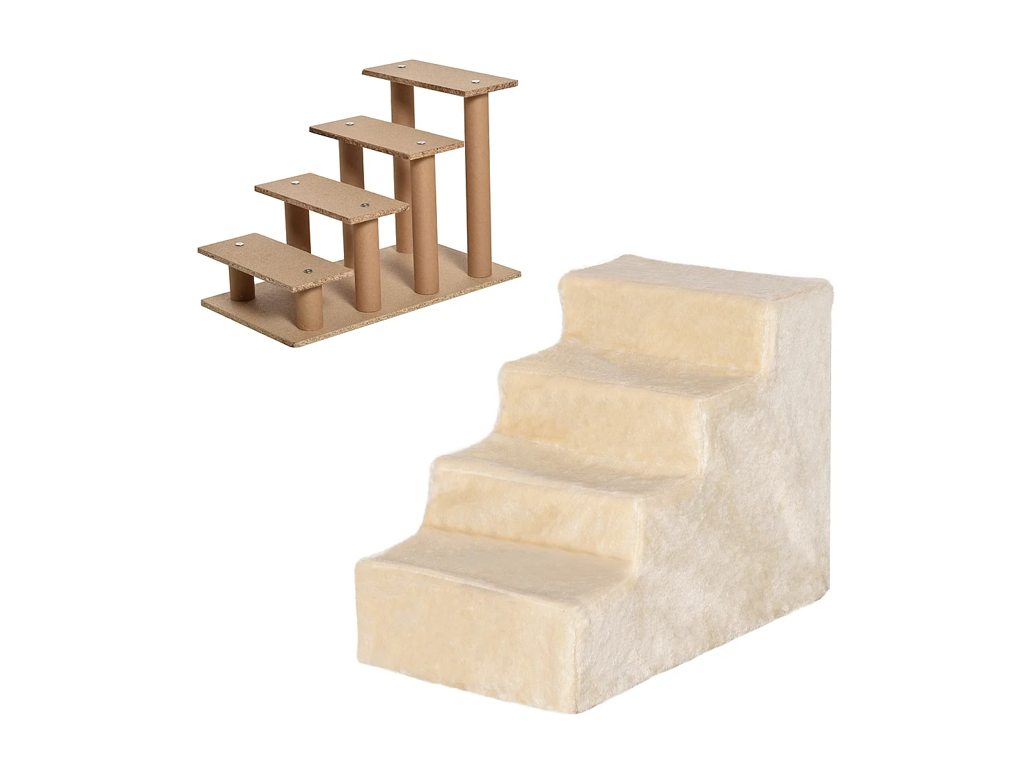 Scaletta per cani portatile a 4 gradini in poliestere e truciolato beige