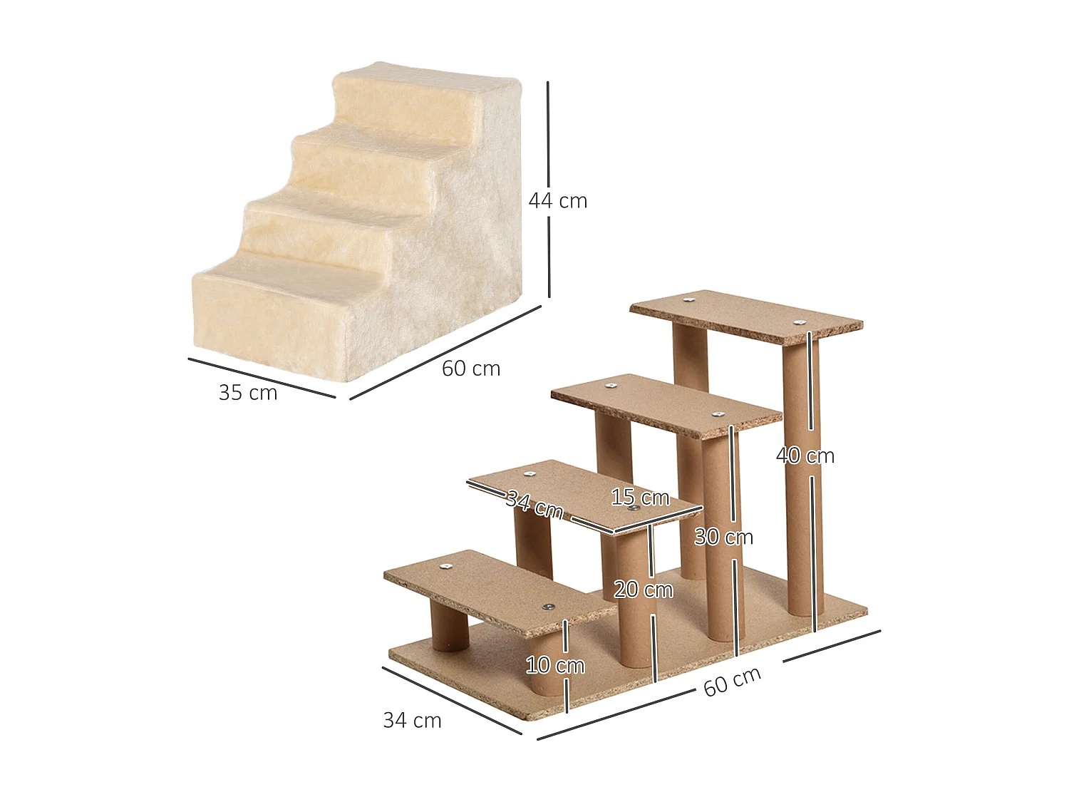 Scaletta per cani portatile a 4 gradini in poliestere e truciolato beige