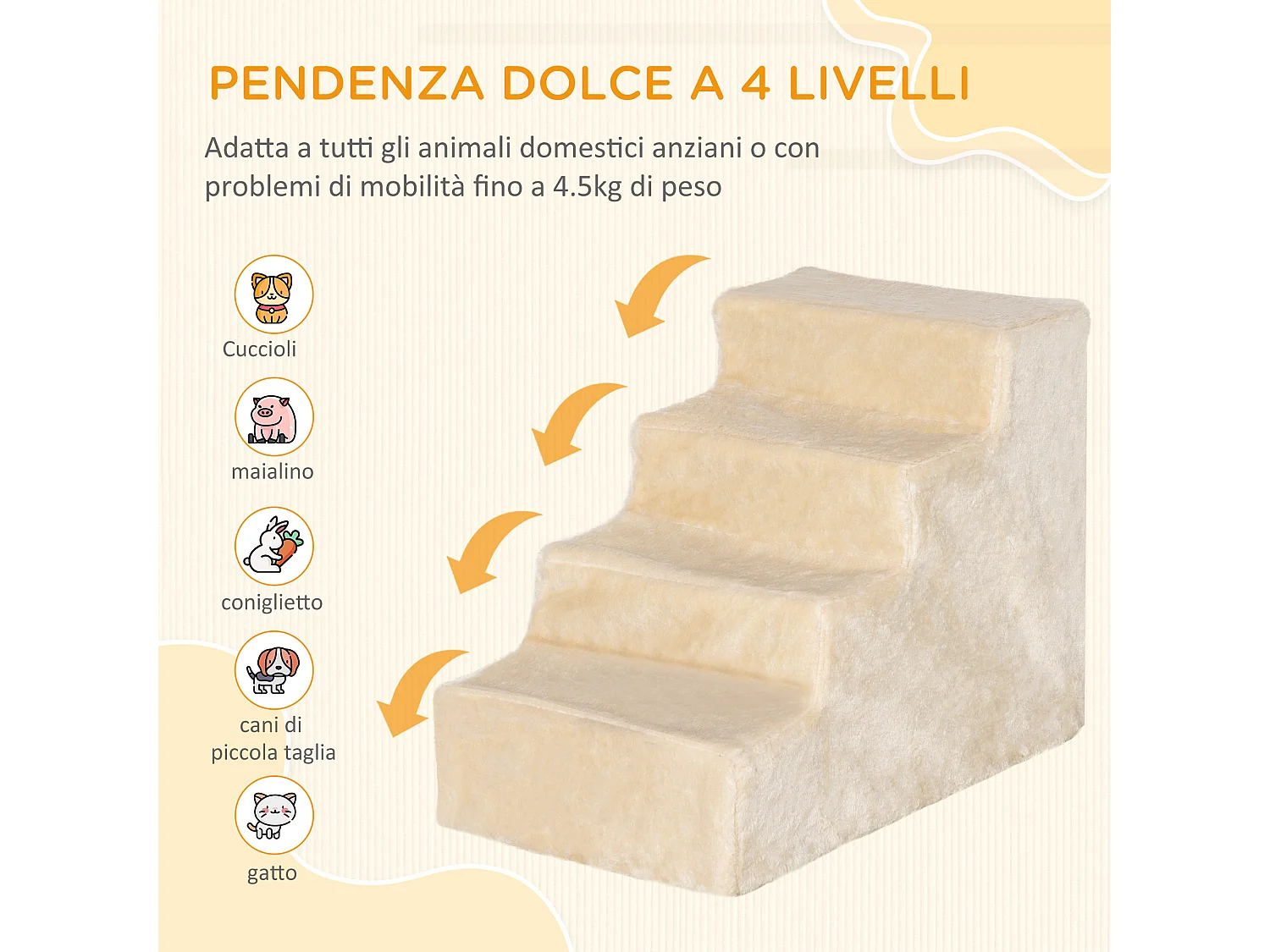 Scaletta per cani portatile a 4 gradini in poliestere e truciolato beige