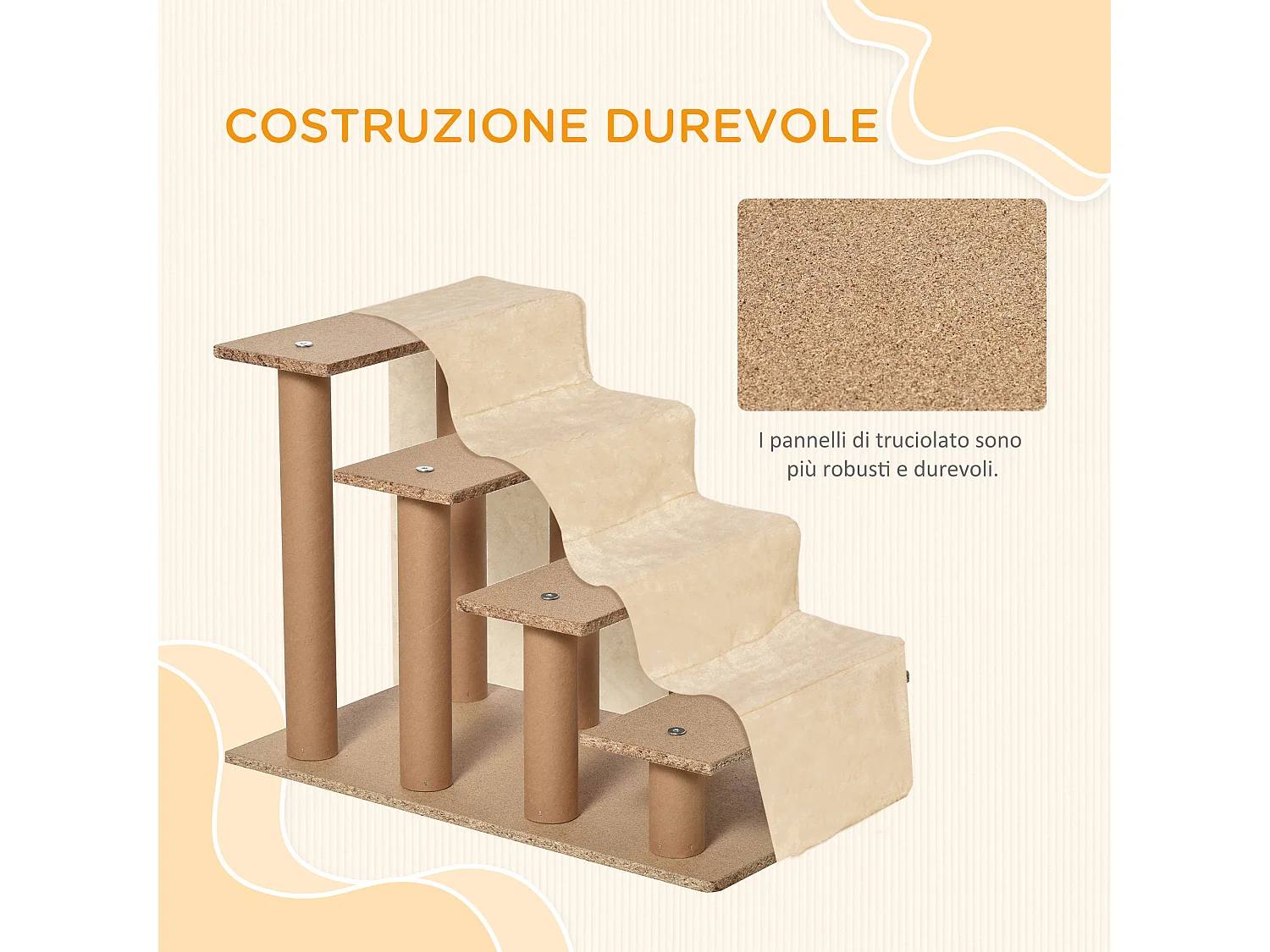 Scaletta per cani portatile a 4 gradini in poliestere e truciolato beige