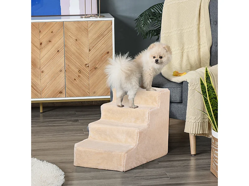 Scaletta per cani portatile a 4 gradini in poliestere e truciolato beige