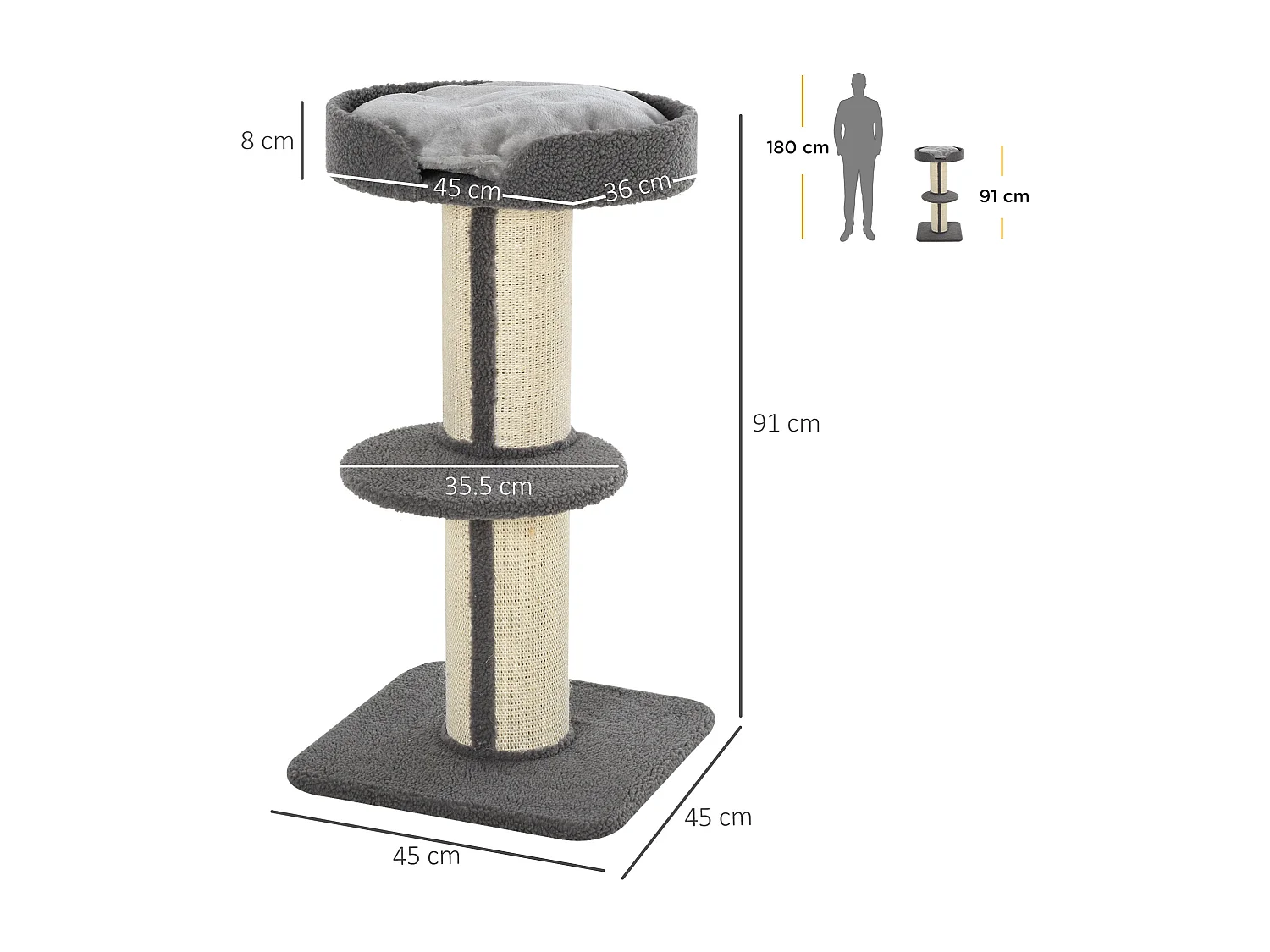 Albero tiragraffi per gatti con cuccia e cuscino rivestimento peluche
