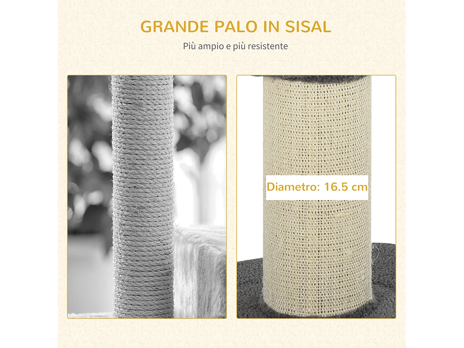 Albero tiragraffi per gatti con cuccia e cuscino rivestimento peluche