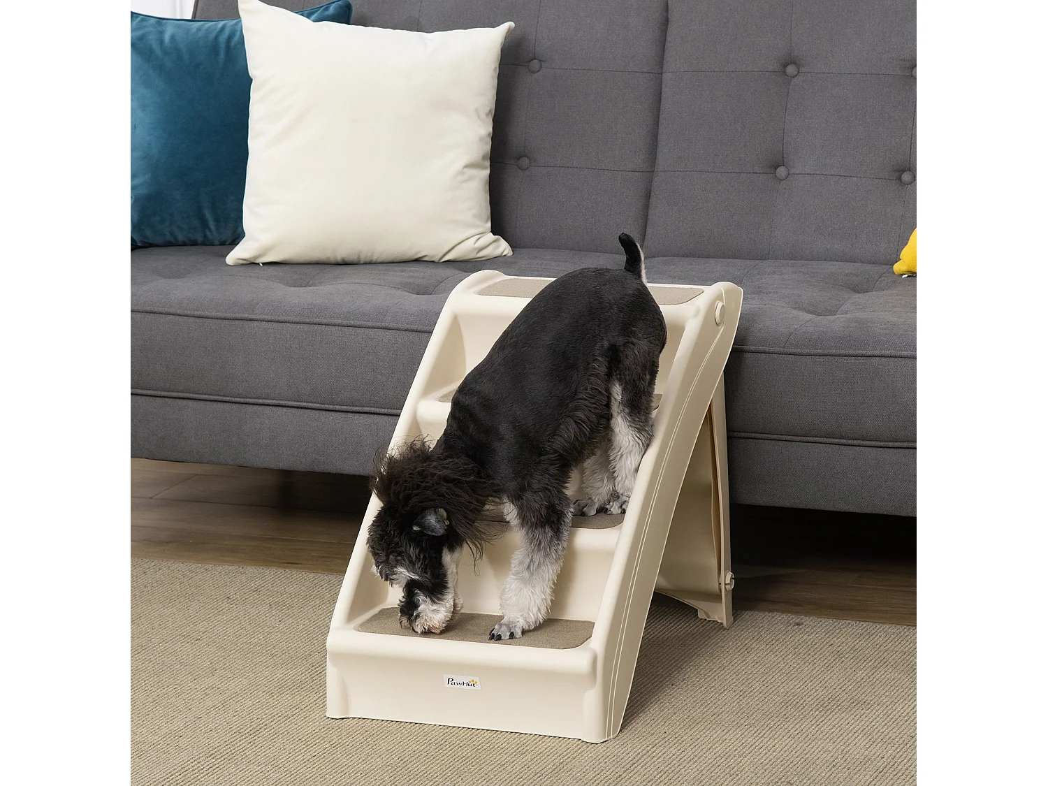 Scaletta per cani fino 10 kg pieghevole 4 scalini antiscivolo beige