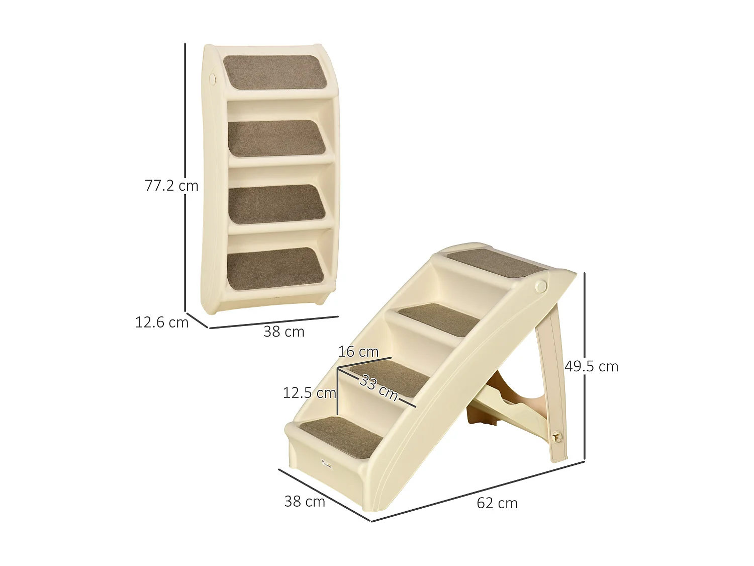 Scaletta per cani fino 10 kg pieghevole 4 scalini antiscivolo beige