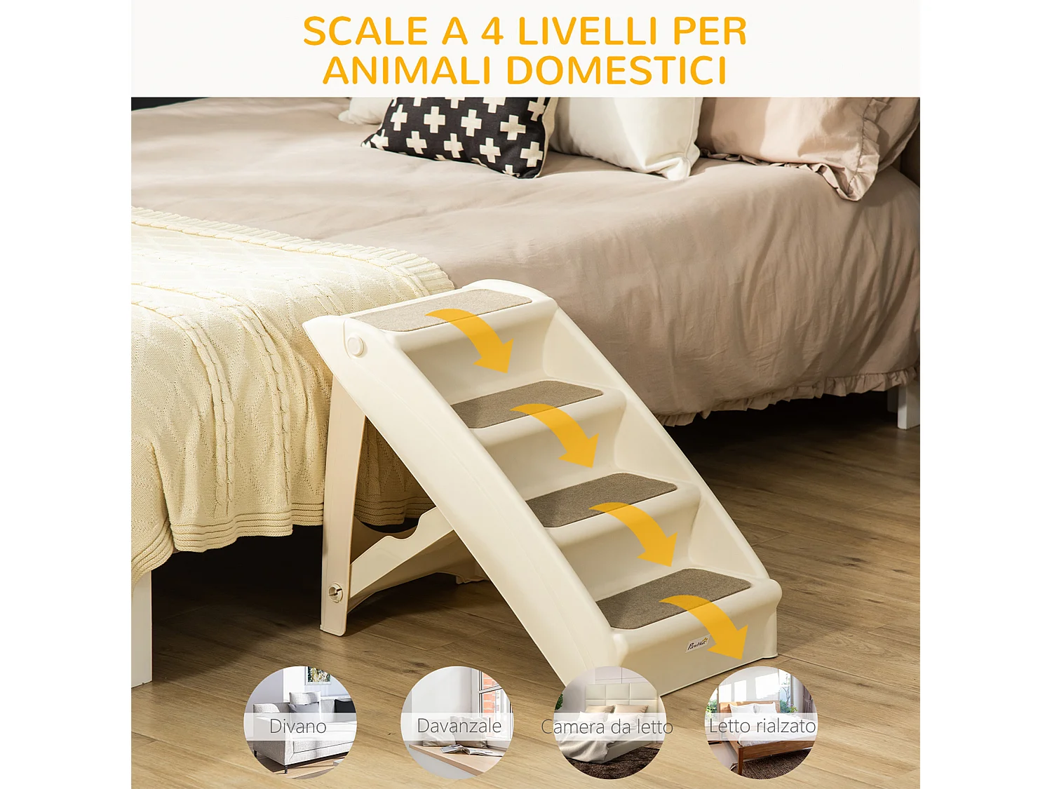 Scaletta per cani fino 10 kg pieghevole 4 scalini antiscivolo beige