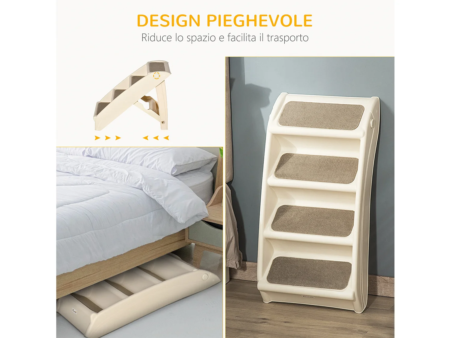 Scaletta per cani fino 10 kg pieghevole 4 scalini antiscivolo beige