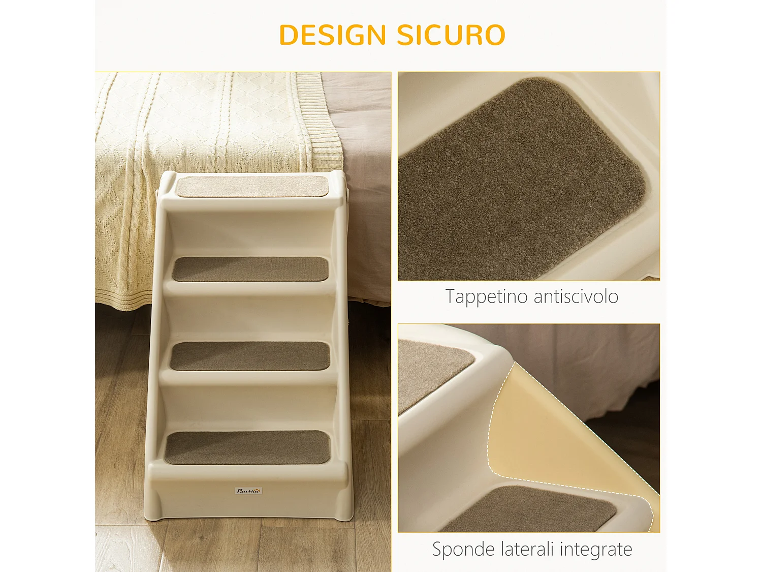 Scaletta per cani fino 10 kg pieghevole 4 scalini antiscivolo beige