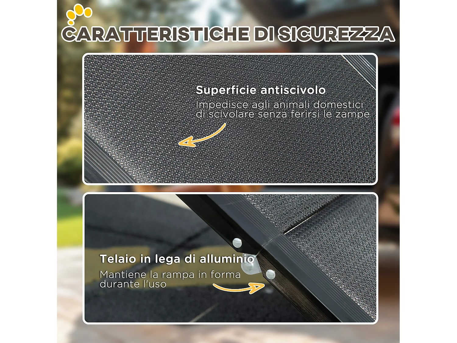 Rampa per cani pieghevole e antiscivolo con profili in alluminio nero