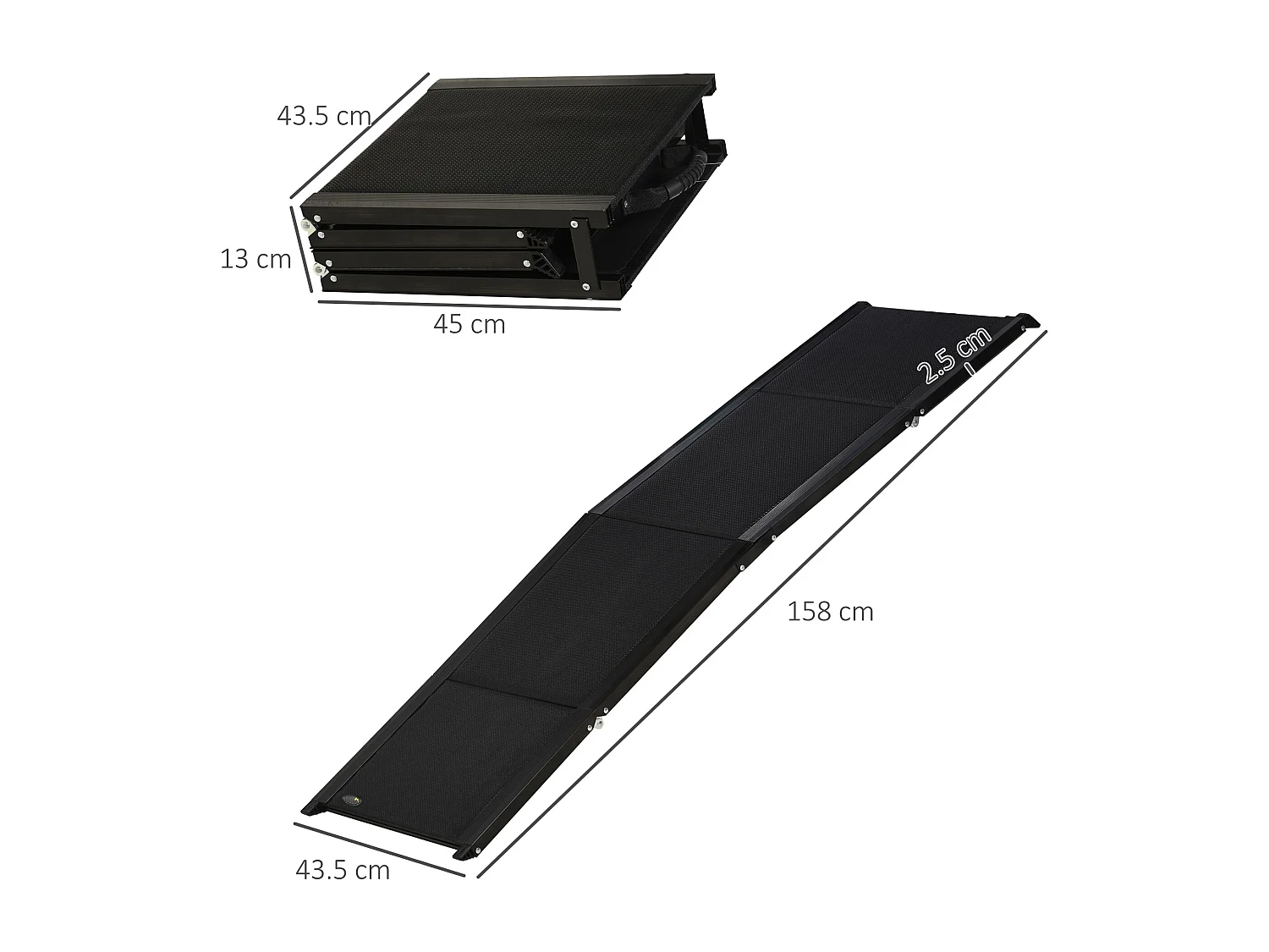 Rampa per cani pieghevole e antiscivolo con profili in alluminio nero