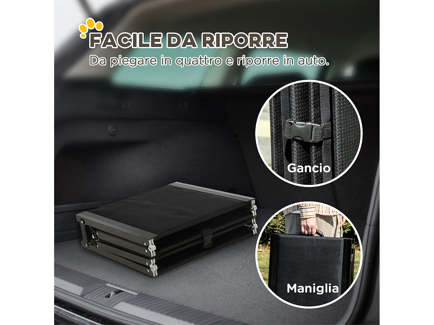 Rampa per cani pieghevole e antiscivolo con profili in alluminio nero