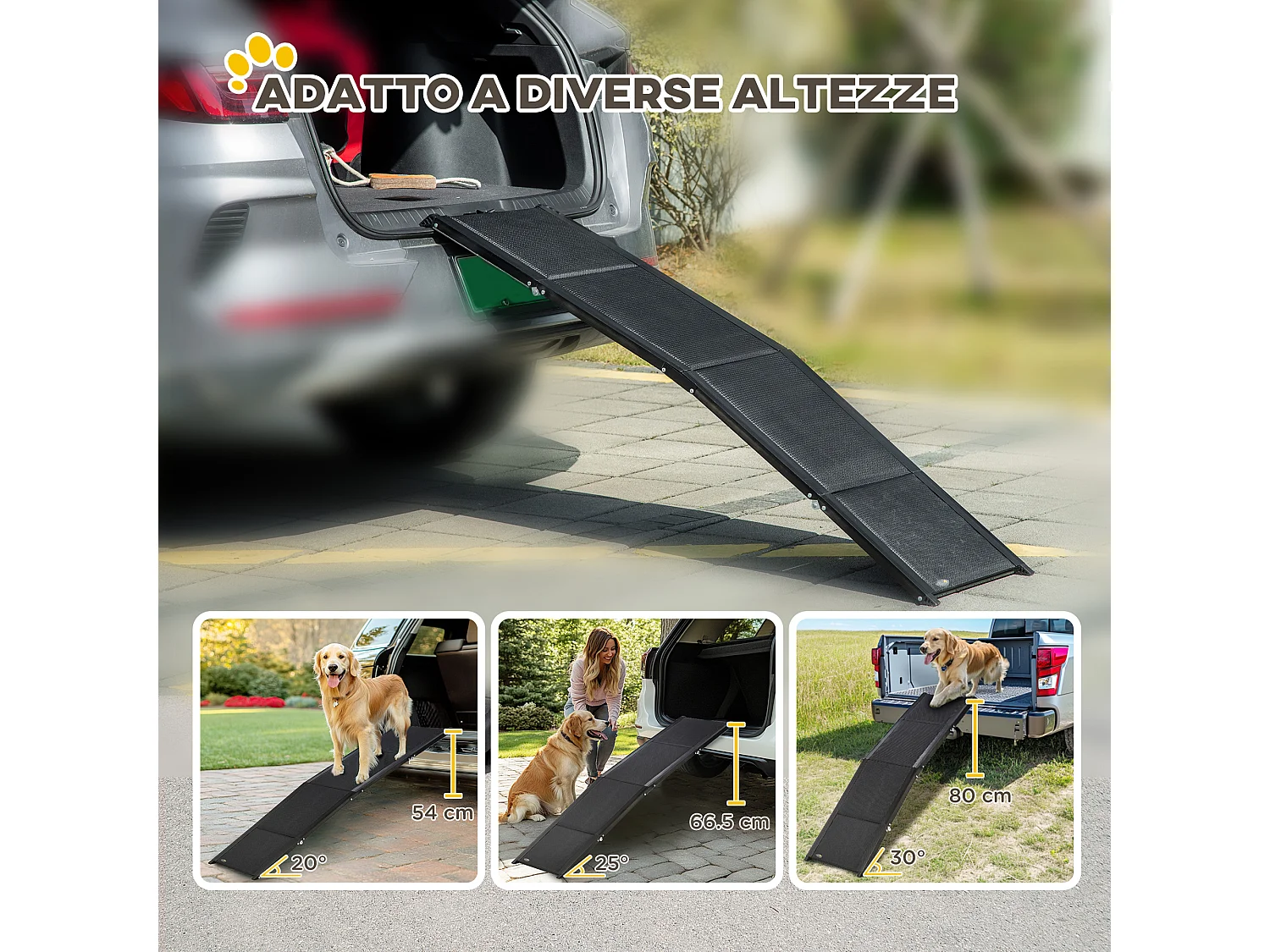 Rampa per cani pieghevole e antiscivolo con profili in alluminio nero