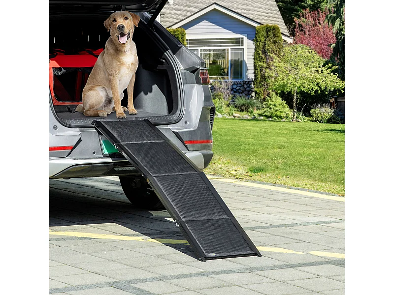 Rampa per cani pieghevole e antiscivolo con profili in alluminio nero