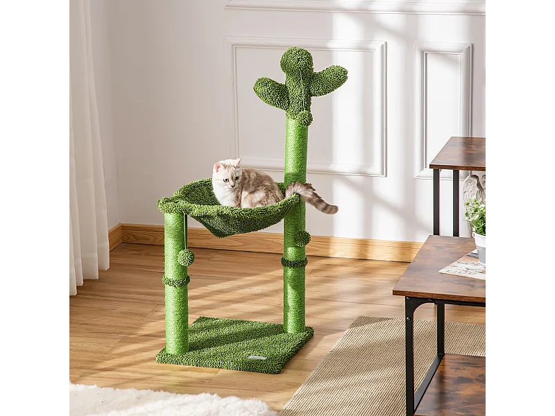 Albero tiragraffi a forma di cactus per gatti adulti 96x40x40cm verde