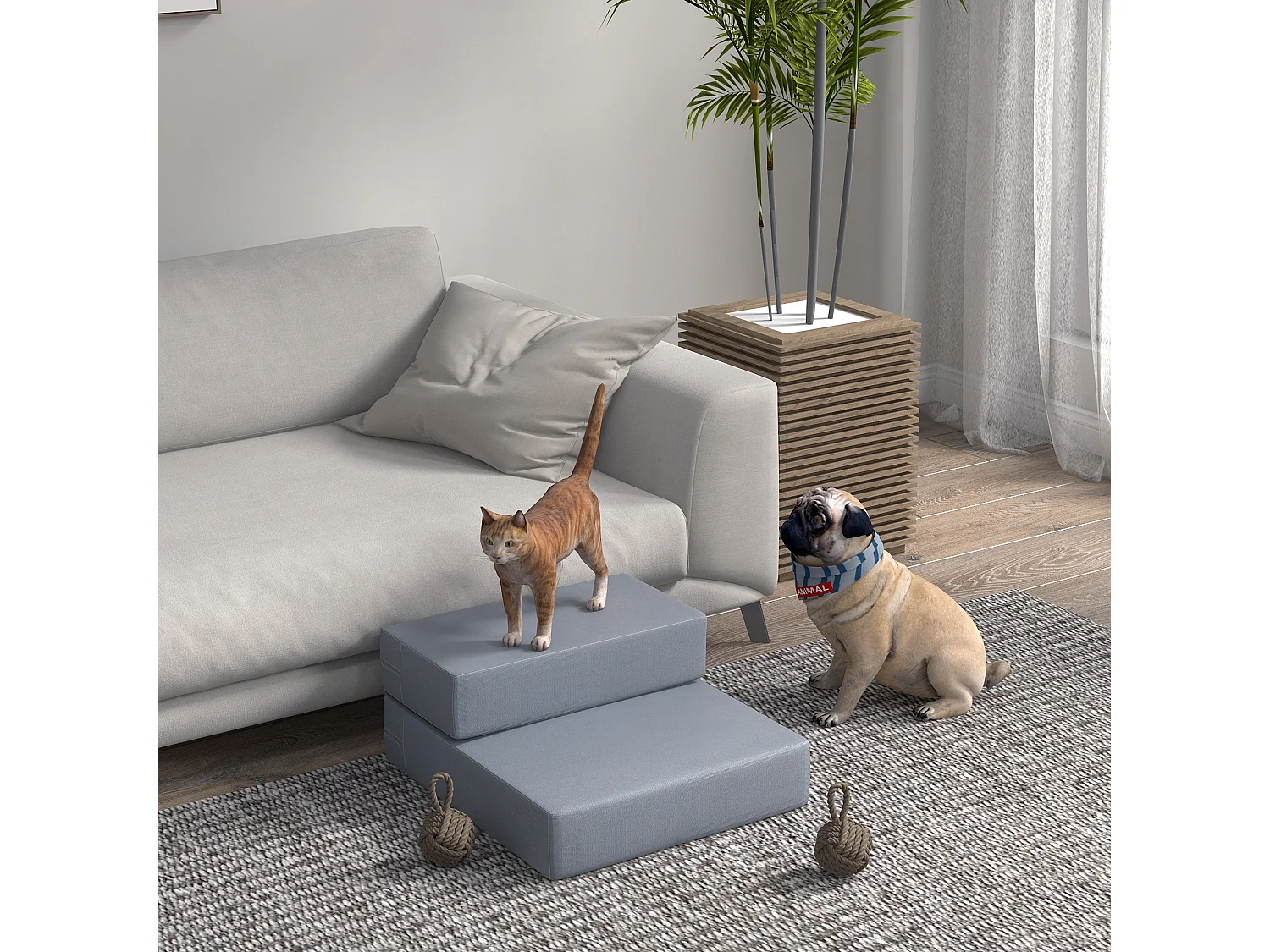 Scaletta per cani e materassino pieghevole 2 in 1 in similpelle grigio