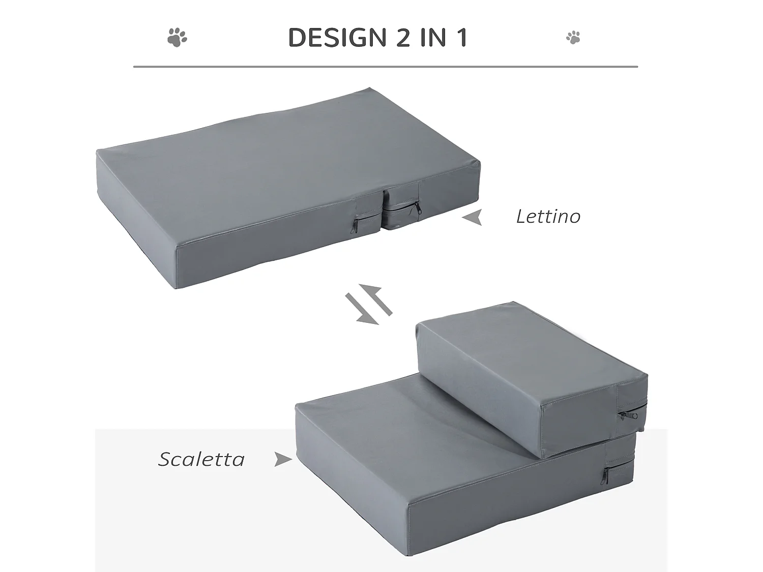 Scaletta per cani e materassino pieghevole 2 in 1 in similpelle grigio