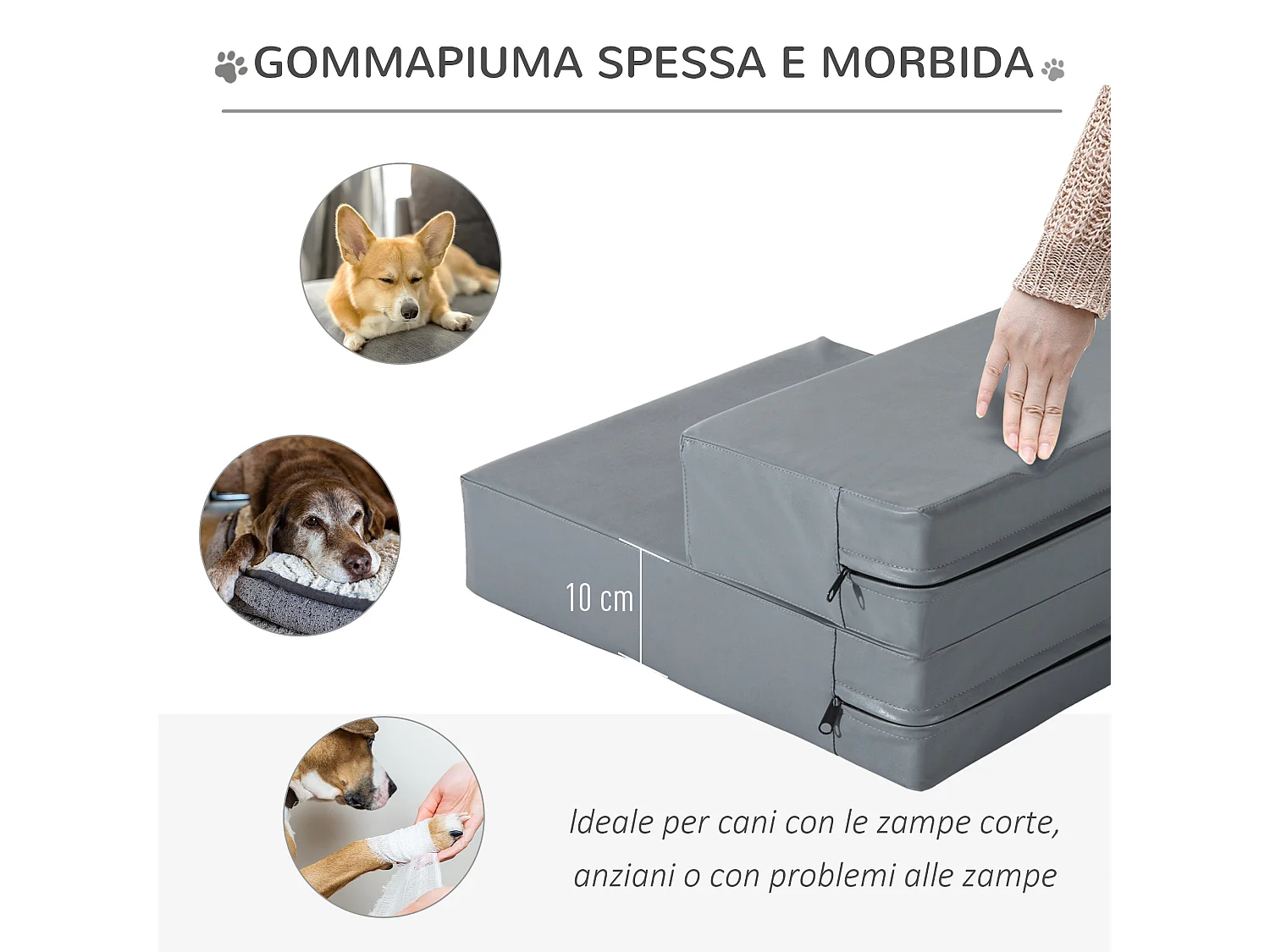 Scaletta per cani e materassino pieghevole 2 in 1 in similpelle grigio