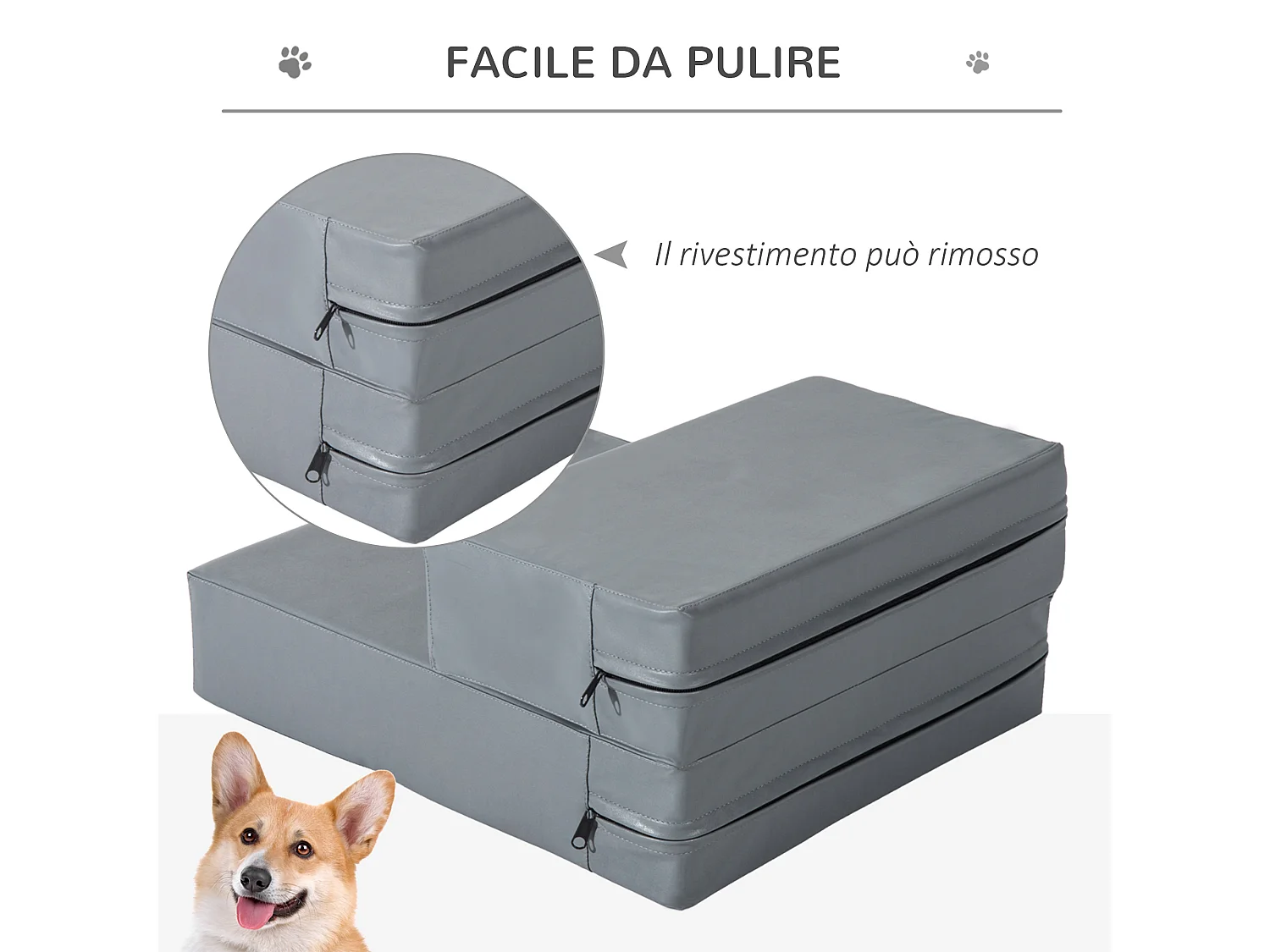 Scaletta per cani e materassino pieghevole 2 in 1 in similpelle grigio