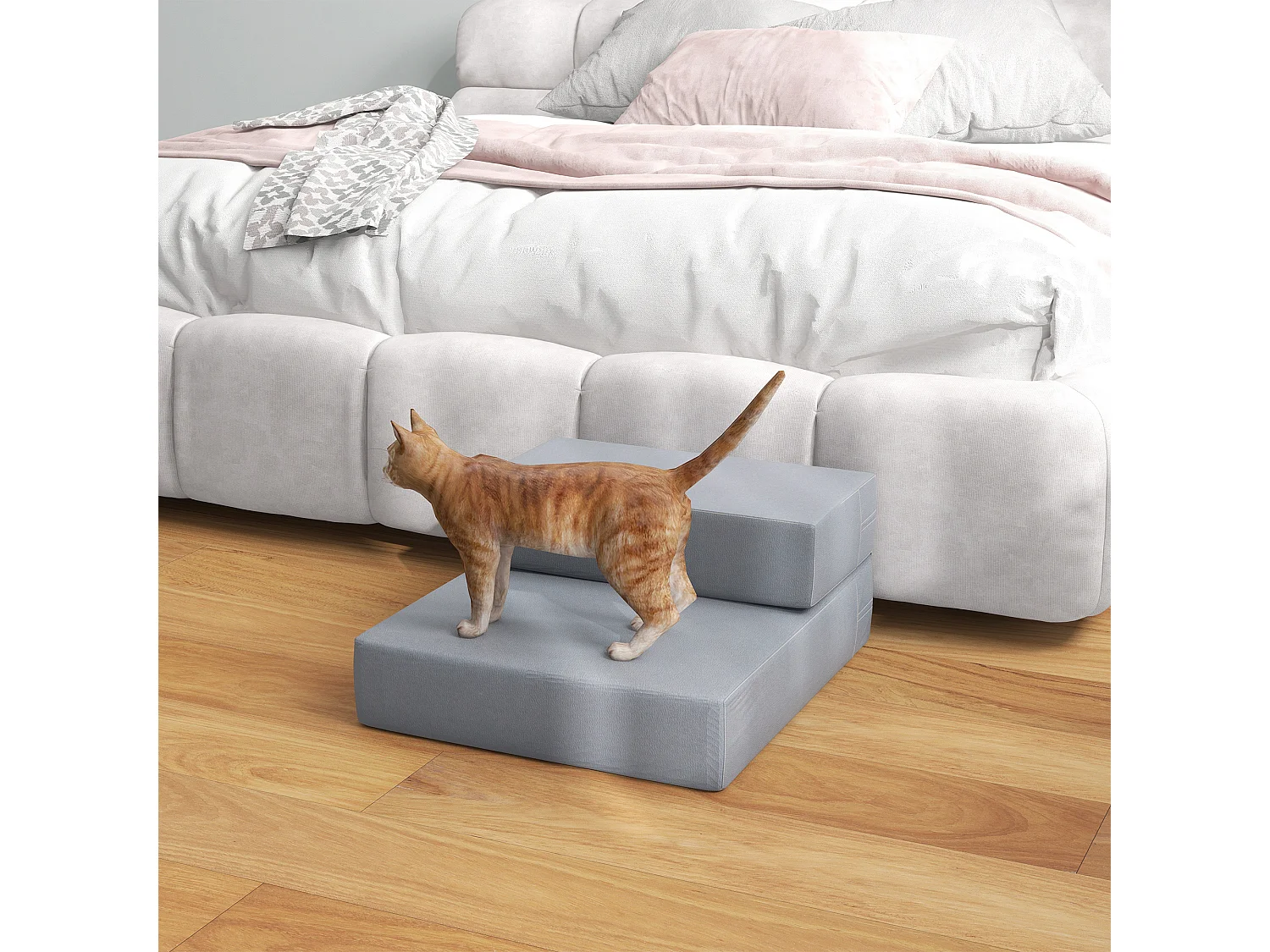 Scaletta per cani e materassino pieghevole 2 in 1 in similpelle grigio