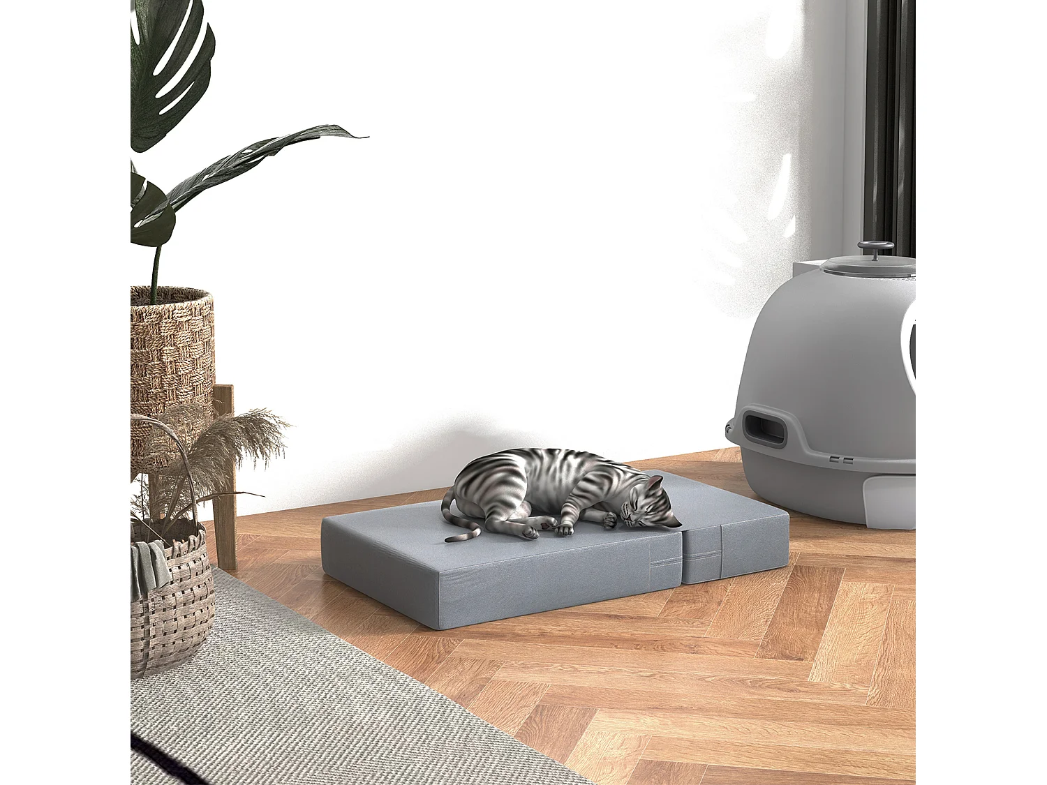 Scaletta per cani e materassino pieghevole 2 in 1 in similpelle grigio