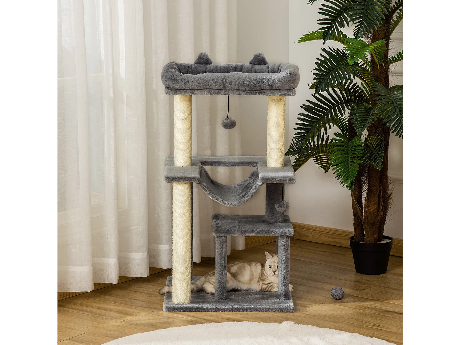 Albero per gatti alto 90cm tiragraffi in sisal casetta cuscino amaca