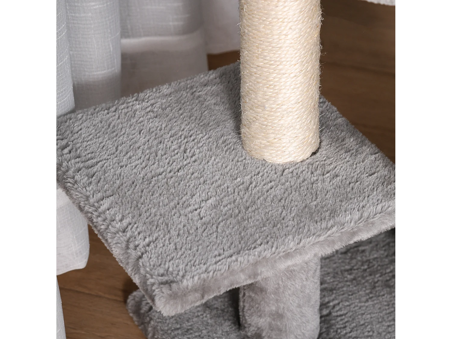 Tiragraffi multilivello per gatti, cuccia e corde in sisal grigio chiaro