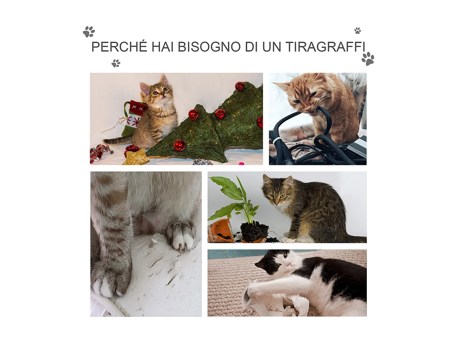 Tiragraffi multilivello per gatti, cuccia e corde in sisal grigio chiaro