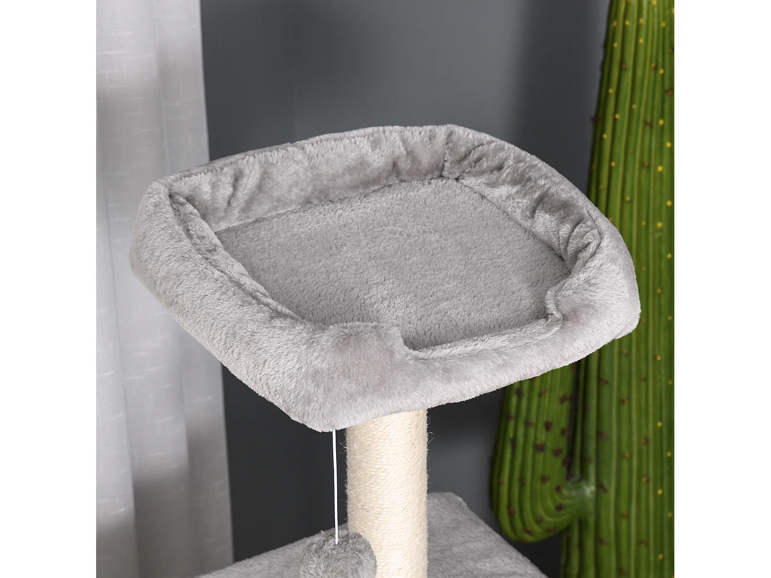 Tiragraffi multilivello per gatti, cuccia e corde in sisal grigio chiaro