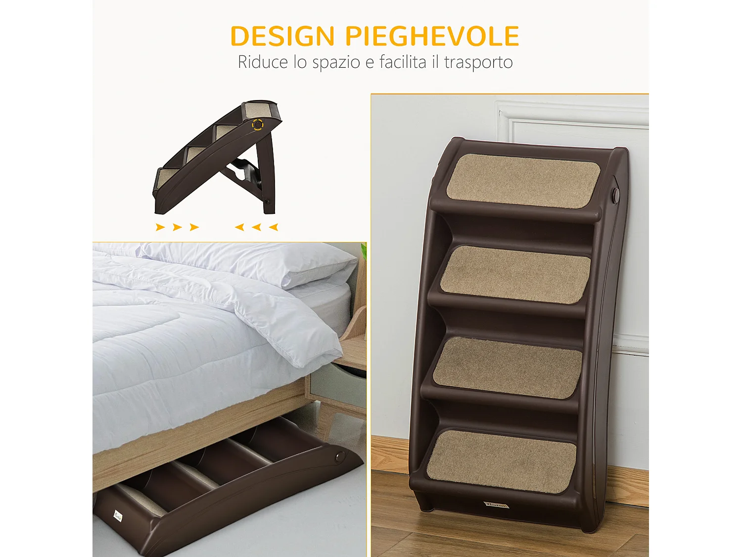 Scaletta per cani pieghevole con 4 gradini antiscivolo marrone