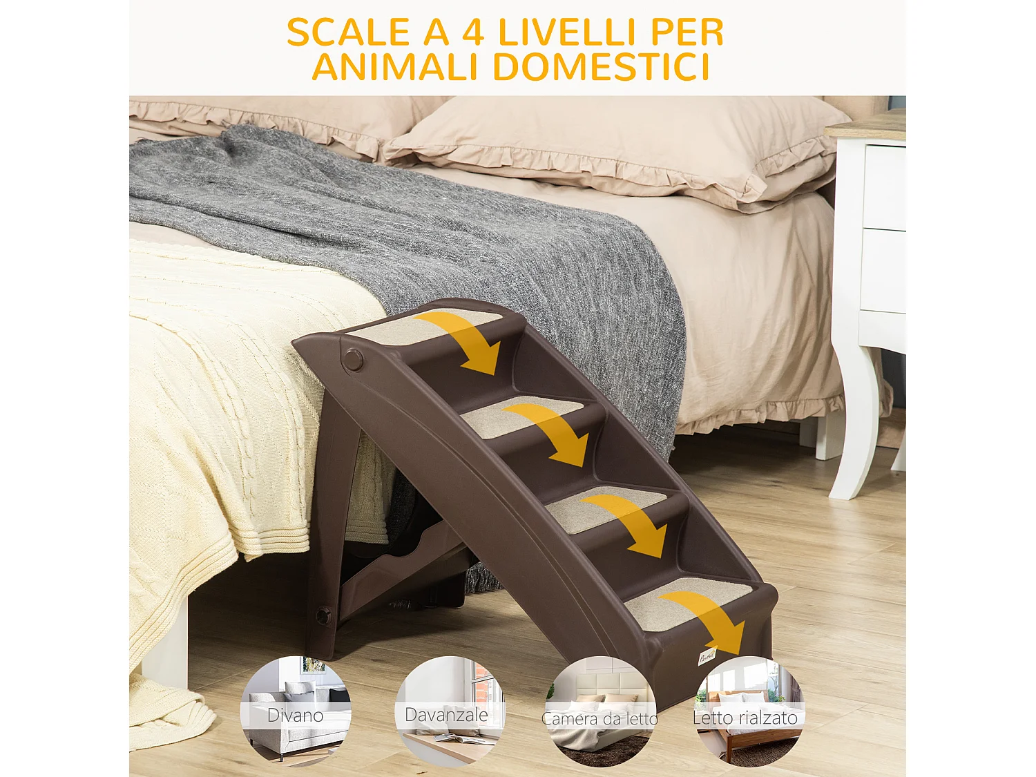 Scaletta per cani pieghevole con 4 gradini antiscivolo marrone