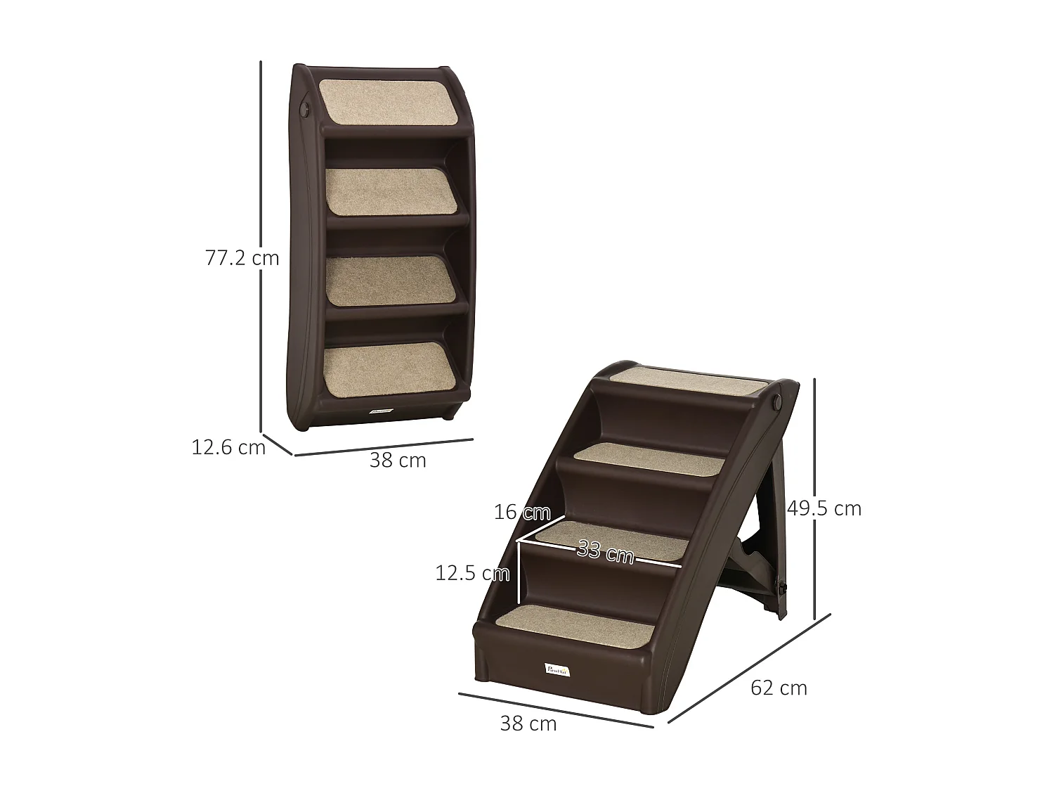 Scaletta per cani pieghevole con 4 gradini antiscivolo marrone