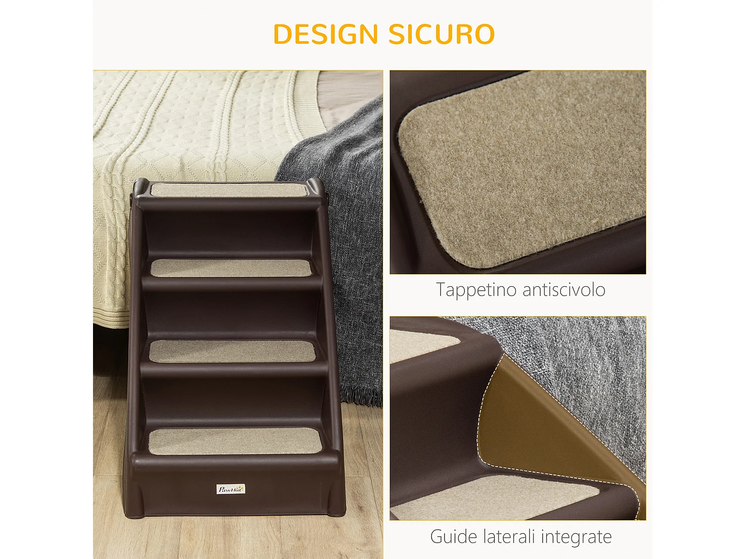 Scaletta per cani pieghevole con 4 gradini antiscivolo marrone