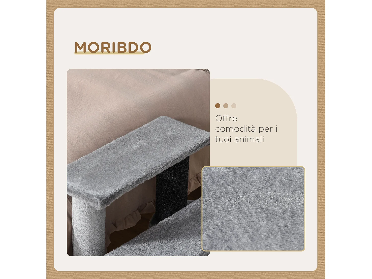 Scaletta per gatti a 3 gradini in flanella con pallina 45x40x48cm grigio