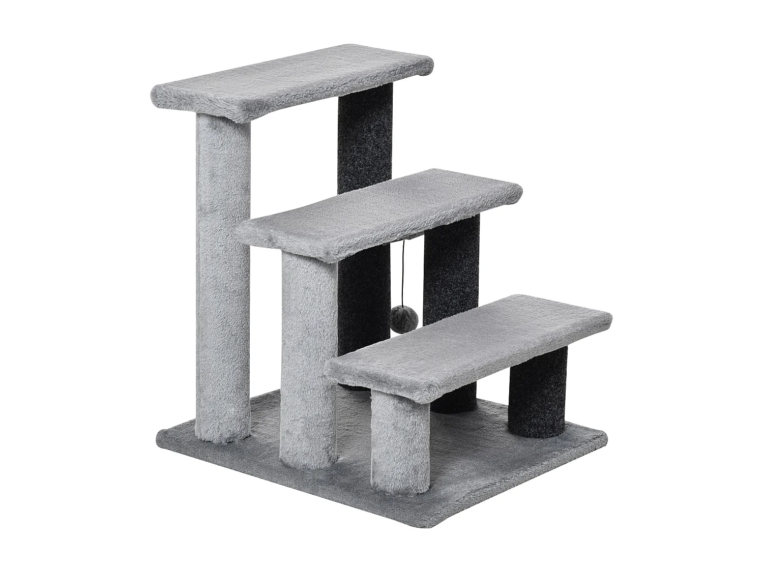 Scaletta per gatti a 3 gradini in flanella con pallina 45x40x48cm grigio