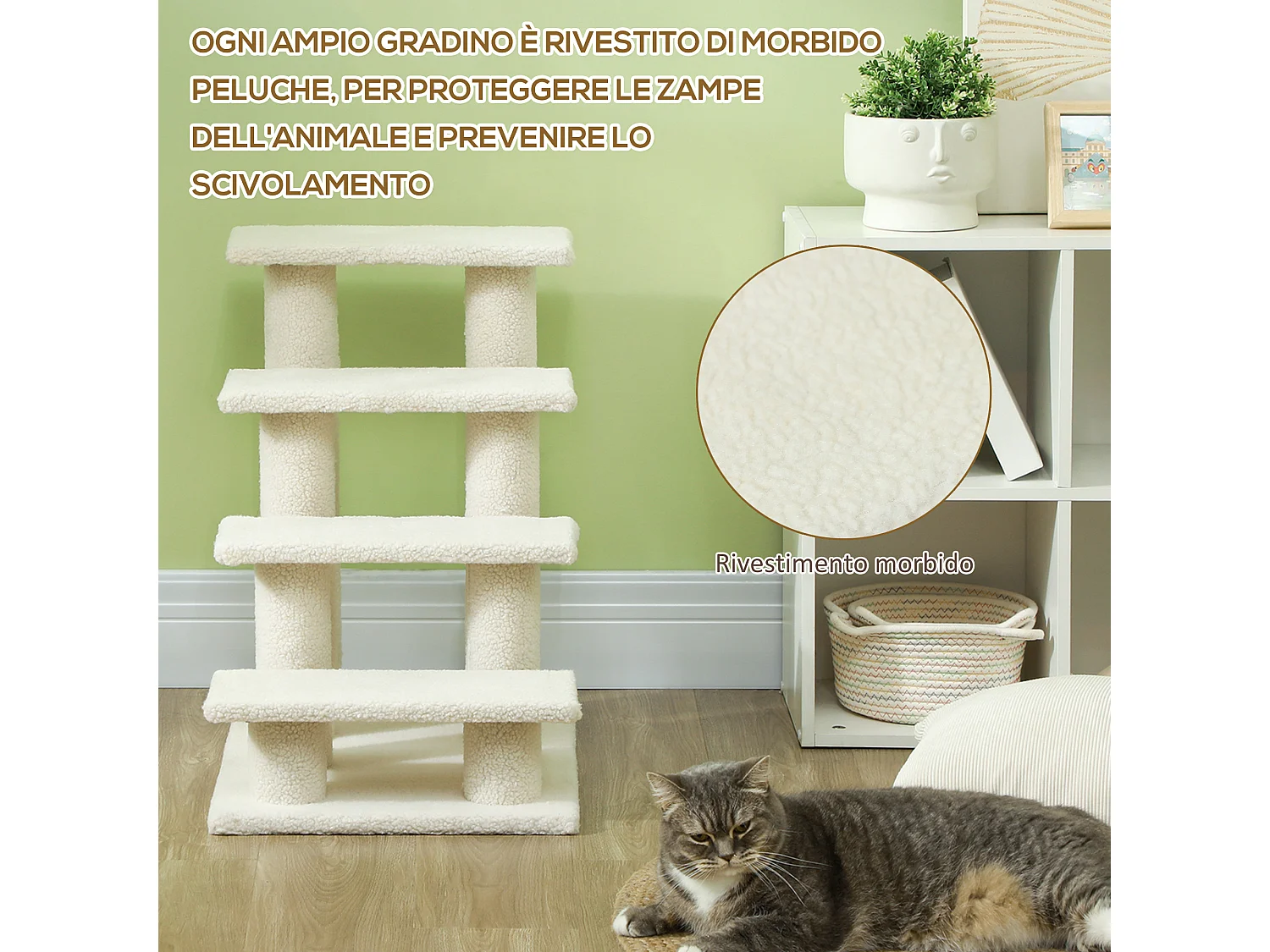 Scaletta per animali domestici con 4 gradini e morbido rivestimento crema