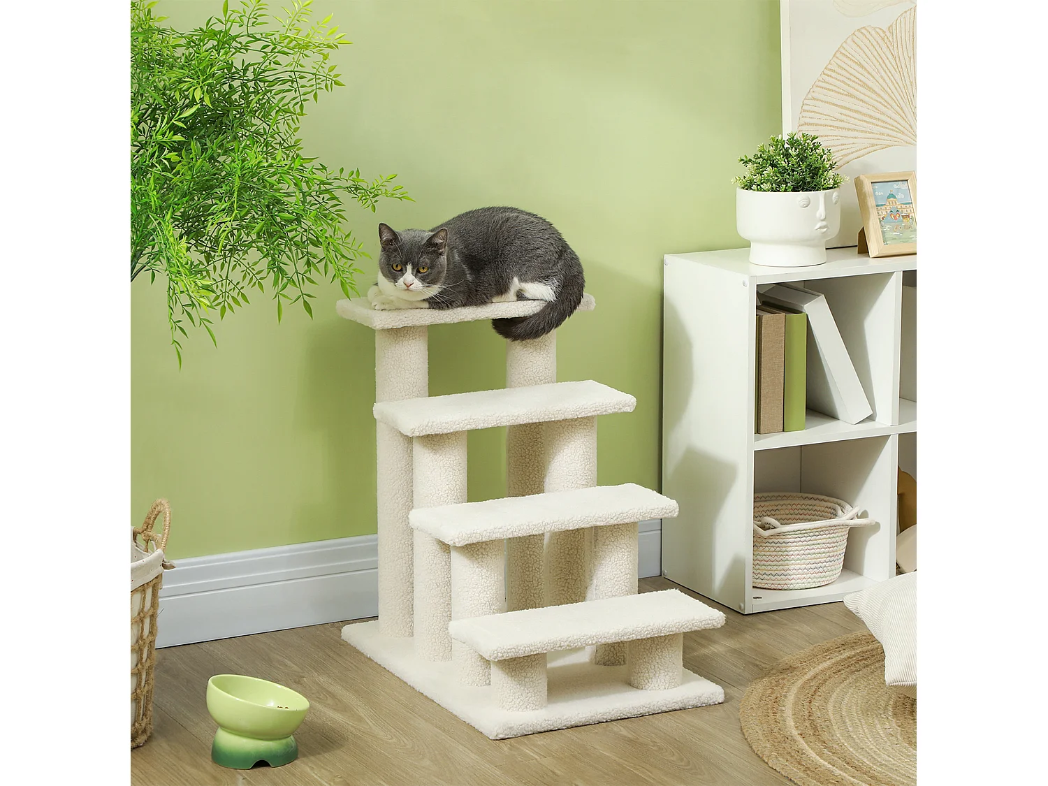 Scaletta per animali domestici con 4 gradini e morbido rivestimento crema