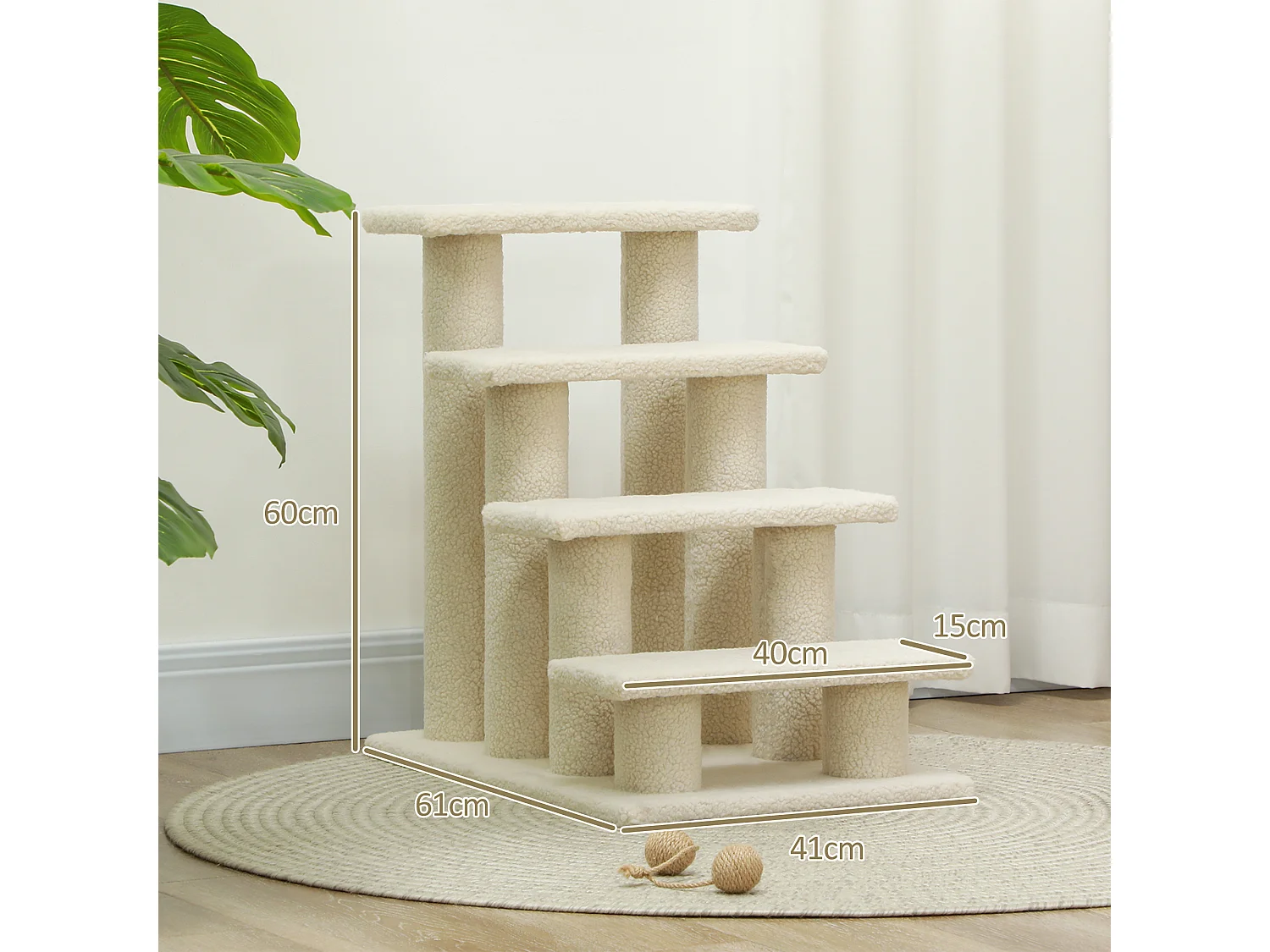 Scaletta per animali domestici con 4 gradini e morbido rivestimento crema